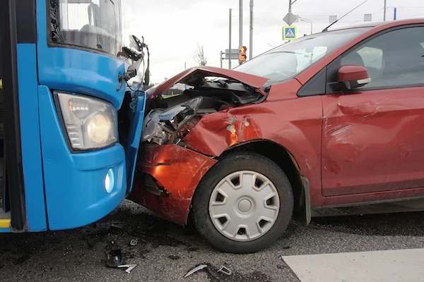 A car and bus collision represents a case handled by a bus accident lawyer.