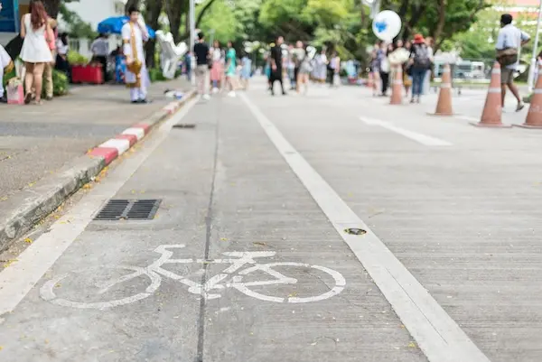 A bicycle lane on the road to represent evidence that can be used by a bicycle accident lawyer.