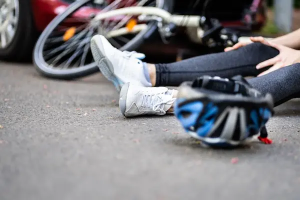 Damaged bicycle at the scene of a car versus bicycle accident in Greenwood, SC