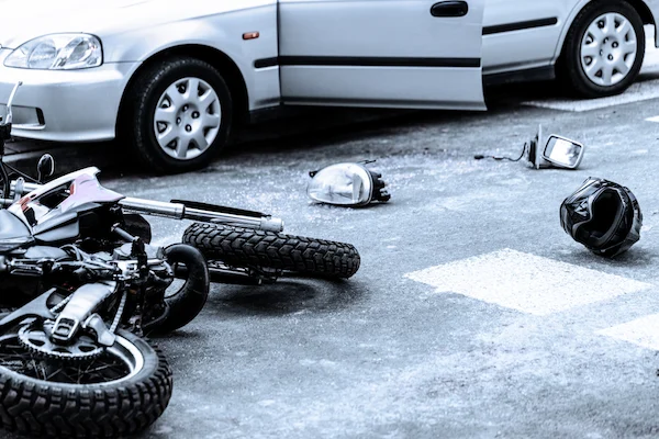 A motorcycle hit by a car represents a Greenville motorcycle accident lawyer case.