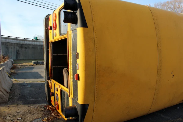 A Tipped Over School Bus Represents School Bus Accident Cases